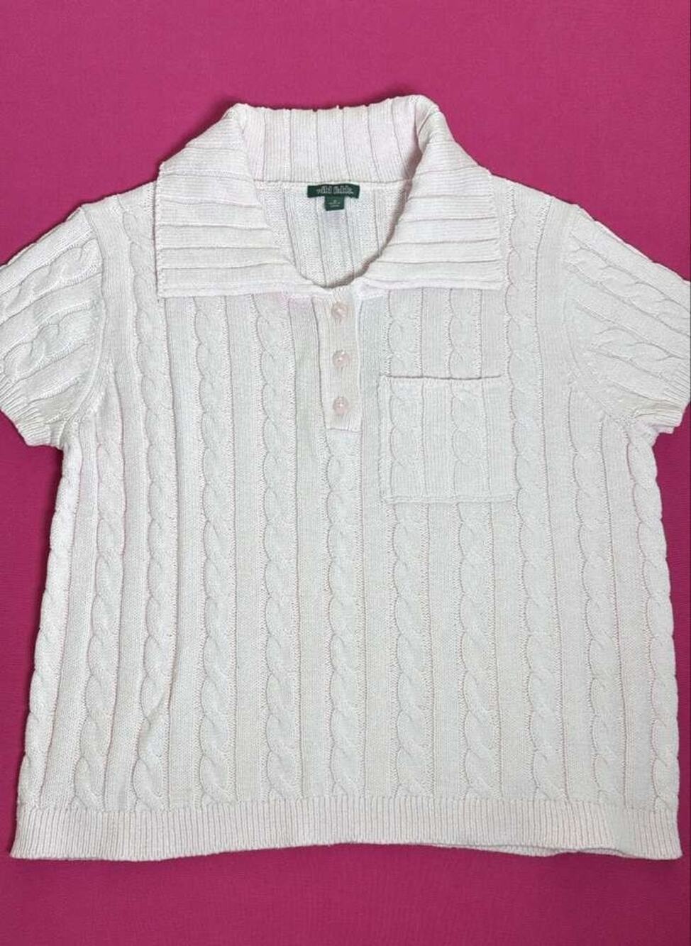 Wild Fable Cable Knit Collared Sweater Pink Size M Short Sleeve Soft Preppy New